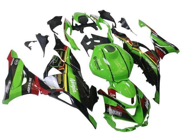 Carenado Moto Kawasaki ZX6R 2023-2025 - Verde Negro Rojo Amarillo Dunlop