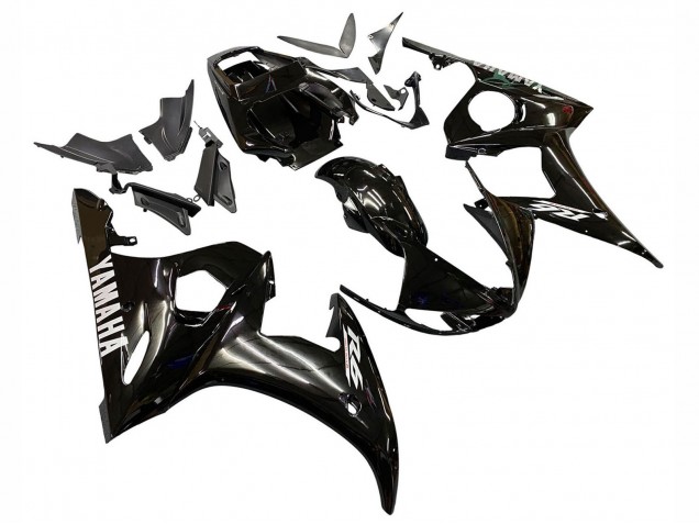 Carenado Moto Yamaha YZF R6 2003-2004 - Negro Brillante Blanco Calcomanías