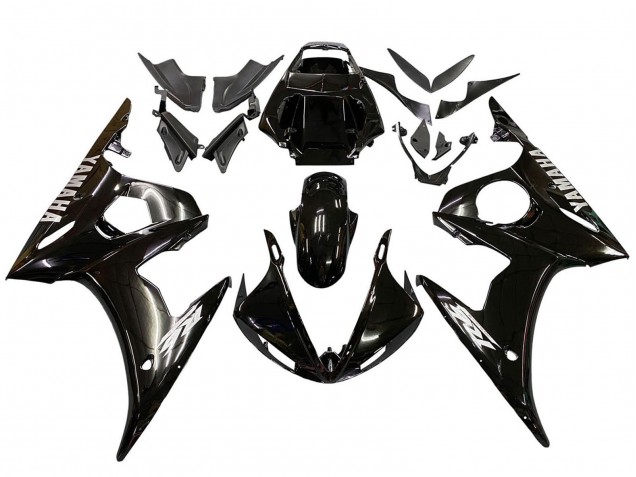 Carenado Moto Yamaha YZF R6 2003-2004 - Negro Brillante Blanco Calcomanías