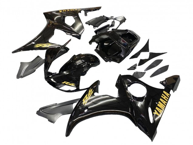 Carenado Moto Yamaha YZF R6 2003-2004 - Negro Brillante Oro Calcomanías