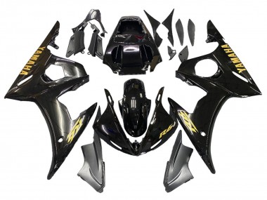 Carenado Moto Yamaha YZF R6 2003-2004 - Negro Brillante Oro Calcomanías