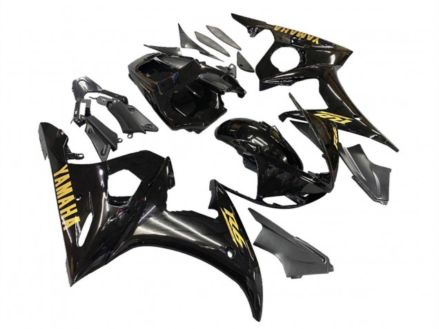 Carenado Moto Yamaha YZF R6S 2006-2009 - Negro Brillante Oro Calcomanías