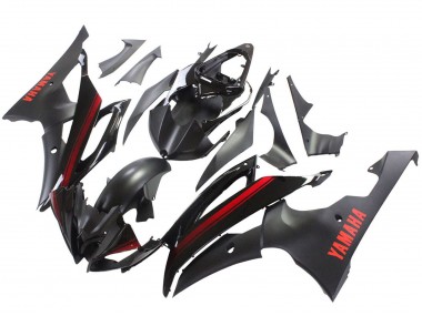 Carenado Moto Yamaha YZF 600 R6 2008-2016 - Negro Brillante Negro Mate Rojo Raya