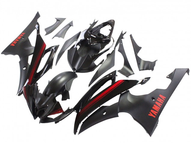Carenado Moto Yamaha YZF 600 R6 2008-2016 - Negro Brillante Negro Mate Rojo Raya