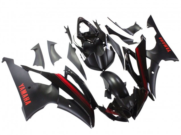 Carenado Moto Yamaha YZF 600 R6 2008-2016 - Negro Brillante Negro Mate Rojo Raya
