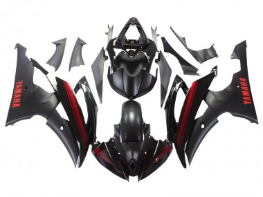 Carenado Moto Yamaha YZF 600 R6 2008-2016 - Negro Brillante Negro Mate Rojo Raya
