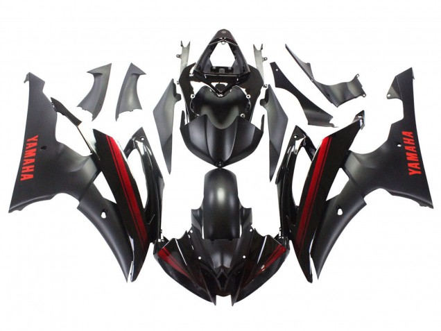 Carenado Moto Yamaha YZF 600 R6 2008-2016 - Negro Brillante Negro Mate Rojo Raya