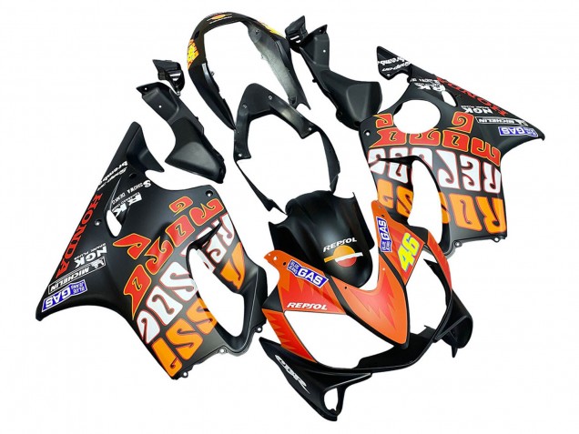 Carenado Moto Honda CBR600 F4i 2004-2007 - Negro Mate Naranja Rossi