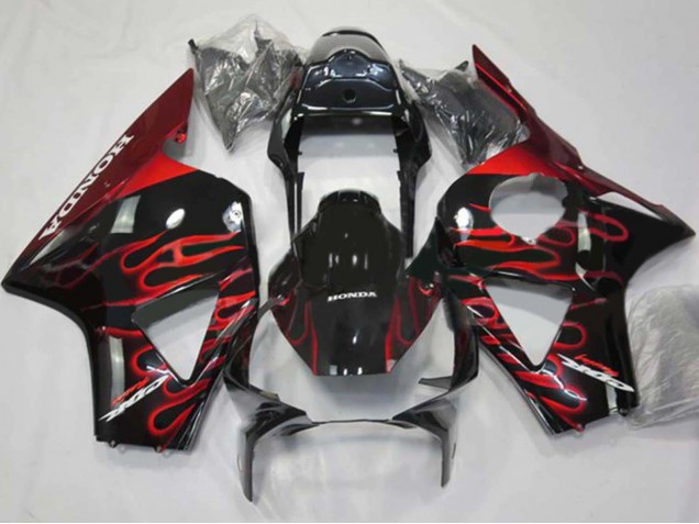 Carenado Moto Honda CBR900RR 954 2002-2003 - Negro Brillante Rojo Llama