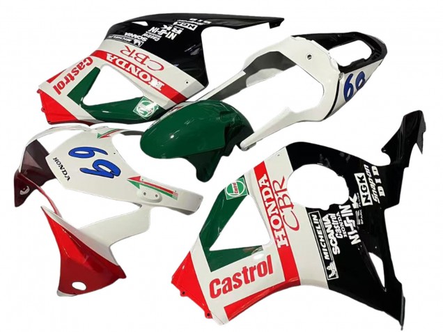 Carenado Moto Honda CBR900RR 954 2002-2003 - Blanco Rojo Verde Negro Brillante Castrol