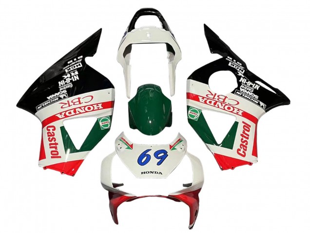 Carenado Moto Honda CBR900RR 954 2002-2003 - Blanco Rojo Verde Negro Brillante Castrol