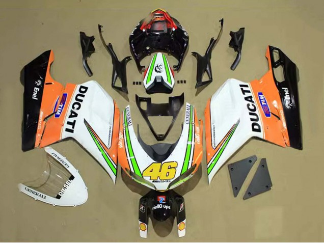 Carenado Moto Ducati 848/1098/1198 2007-2014 - Blanco Naranja Verde Negro Brillante Tim 46