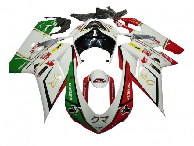 Carenado Moto Ducati 848/1098/1198 2007-2014 - Blanco Rojo Verde Accossato