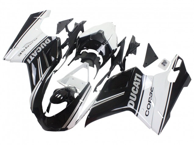 Carenado Moto Ducati 848/1098/1198 2007-2014 - Blanco Negro Brillante Corse