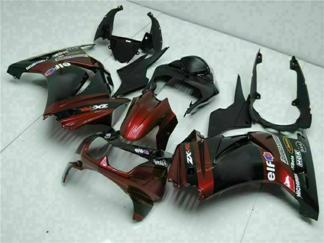 Carenado Moto Kawasaki EX250 2008-2012 - Negro Brillante Rojo Granate