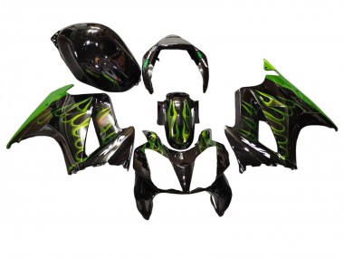 Carenado Moto Honda VFR 800 2002-2013 - Negro Brillante Verde Llama