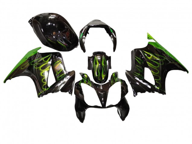 Carenado Moto Honda VFR 800 2002-2013 - Negro Brillante Verde Llama
