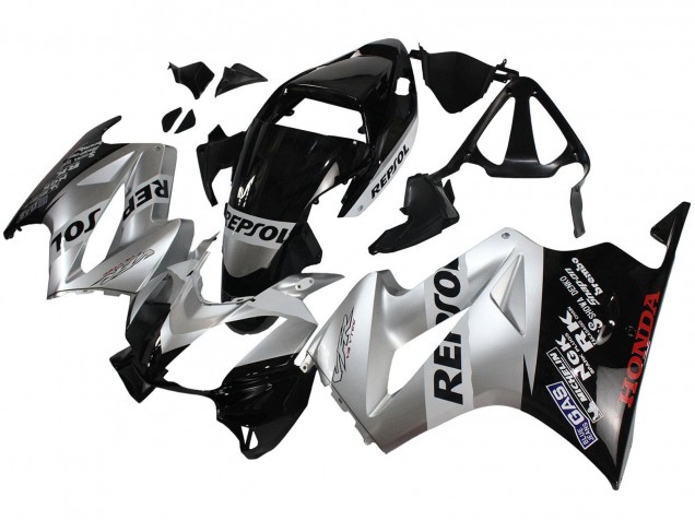 Carenado Moto Honda VFR 800 2002-2013 - Plata Negro Brillante Repsol