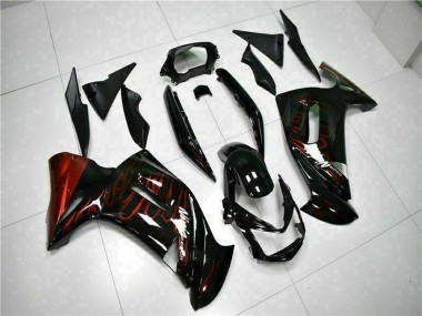 Carenado Moto Kawasaki EX650 2006-2008 - Negro Brillante Rojo Llama
