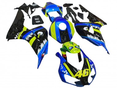 Carenado Moto Honda CBR1000RR 2006-2007 - Azul Fluorescent Verde Negro Brillante Tiburón 46
