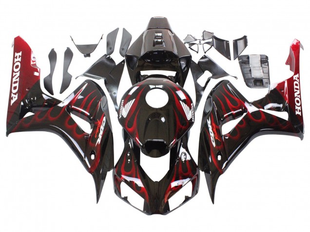 Carenados Moto Honda CBR1000RR 2006-2007 - Negro Brillante Rojo Llama