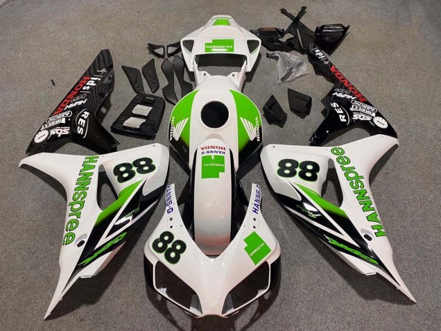 Carenado Moto Honda CBR1000RR 2006-2007 - Blanco Verde Negro Brillante Hannspree 88