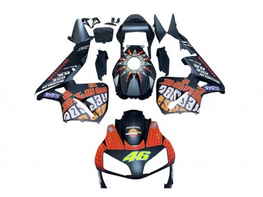 Carenado Moto Honda CBR600RR 2003-2004 - Negro Mate Naranja Repsol Rossi 46