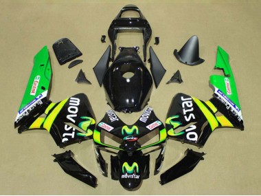 Carenado Moto Honda CBR600RR 2003-2004 - Negro Brillante Amarillo Verde MoviStar Castrol