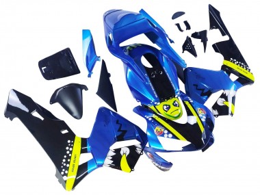 Carenado Moto Honda CBR600RR 2003-2004 - Azul Neon Amarillo Negro Brillante Tiburón