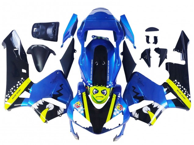 Carenado Moto Honda CBR600RR 2003-2004 - Azul Neon Amarillo Negro Brillante Tiburón
