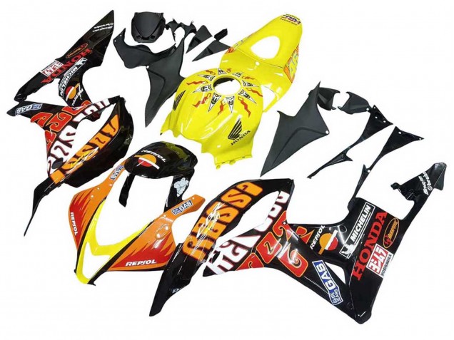 Carenado Moto Honda CBR600RR 2007-2008 - Amarillo Naranja Negro Brillante Rossi Repsol