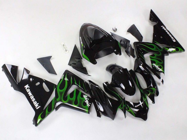Carenado Moto Kawasaki ZX10R 2004-2005 - Negro Verde Llama Ninja