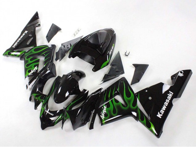 Carenado Moto Kawasaki ZX10R 2004-2005 - Negro Verde Llama Ninja