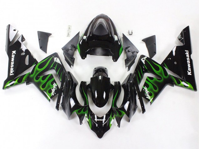 Carenado Moto Kawasaki ZX10R 2004-2005 - Negro Verde Llama Ninja