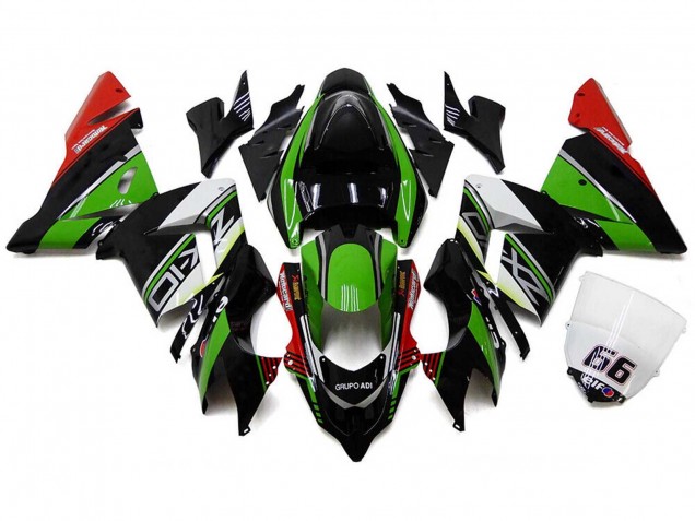 Carenado Moto Kawasaki ZX10R 2004-2005 - Blanco Negro Verde Elf