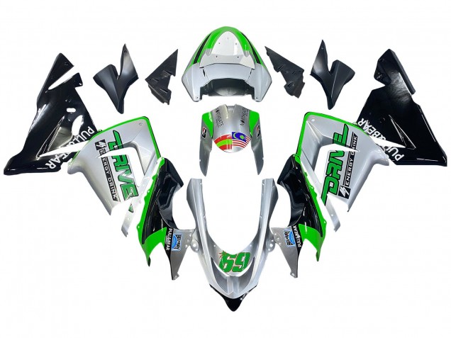 Carenado Moto Kawasaki ZX10R 2004-2005 - Verde Plata Negro 69