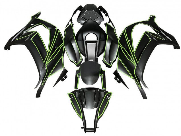 Carenado Moto Kawasaki ZX10R 2008-2010 - Negro Mate Verde Línea