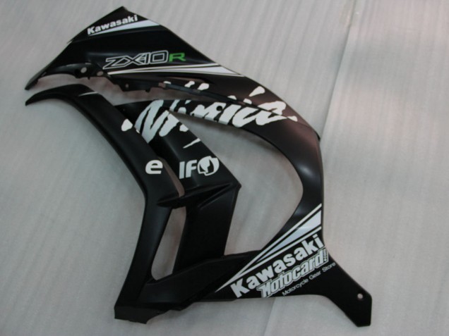 Carenado Moto Kawasaki ZX10R 2011-2015 - Negro Brillante Blanco Elf Nieve Calcomanía