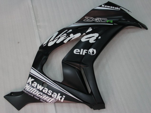 Carenado Moto Kawasaki ZX10R 2011-2015 - Negro Brillante Blanco Elf Nieve Calcomanía