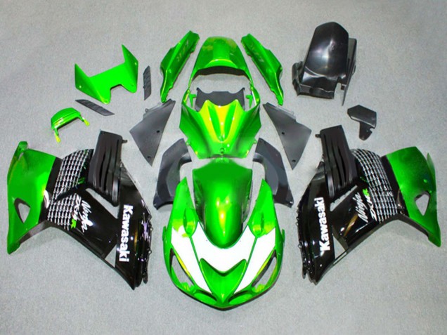Carenado Moto Kawasaki ZX14R ZZR1400 2006-2011 - Verde Blanco Negro Brillante