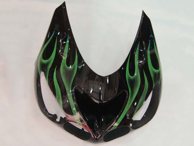 Carenados Moto Kawasaki ZX14R ZZR1400 2006-2011 - Negro Brillante Verde Llama