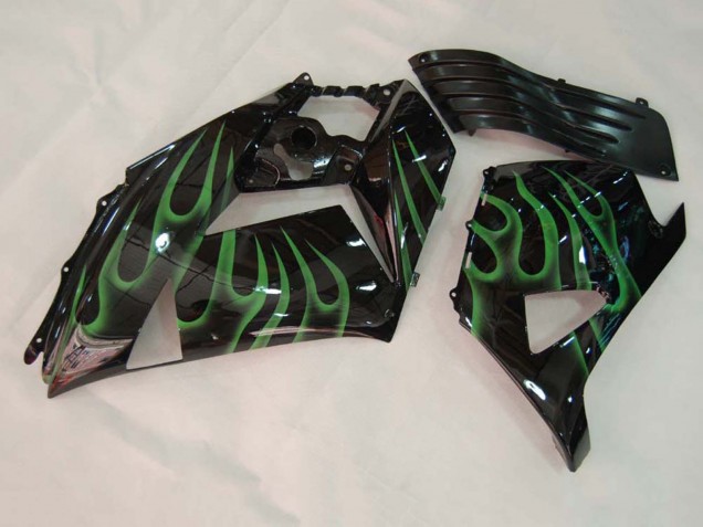 Carenados Moto Kawasaki ZX14R ZZR1400 2006-2011 - Negro Brillante Verde Llama