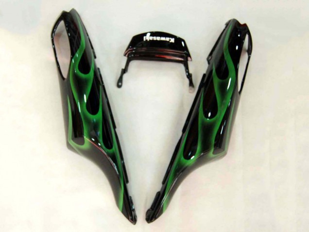 Carenados Moto Kawasaki ZX14R ZZR1400 2006-2011 - Negro Brillante Verde Llama