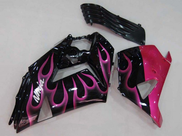 Carenado Moto Kawasaki ZX14R ZZR1400 2006-2011 - Negro Brillante Rojo Rosa Llama