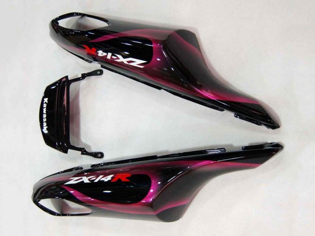 Carenado Moto Kawasaki ZX14R ZZR1400 2006-2011 - Negro Brillante Rojo Rosa Llama