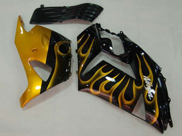 Carenado Moto Kawasaki ZX14R ZZR1400 2006-2011 - Negro Brillante Oro Llama