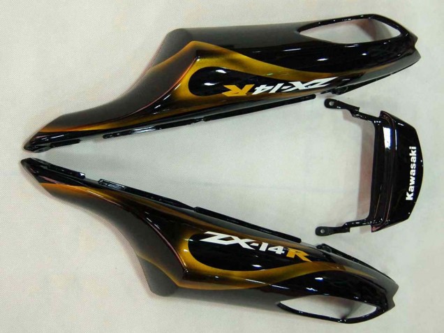 Carenado Moto Kawasaki ZX14R ZZR1400 2006-2011 - Negro Brillante Oro Llama