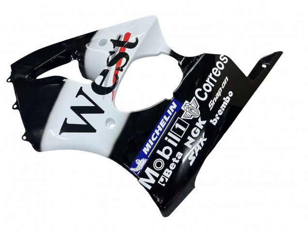 Carenado Moto Kawasaki ZX6R 2000-2002 - Negro Brillante Blanco West Michelin