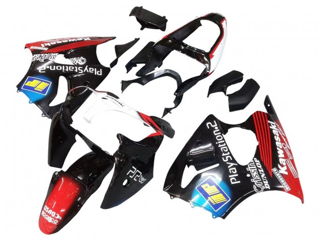 Carenado Moto Kawasaki ZX6R 2000-2002 - Negro Brillante Rojo Azul Rojo PlayStation 2