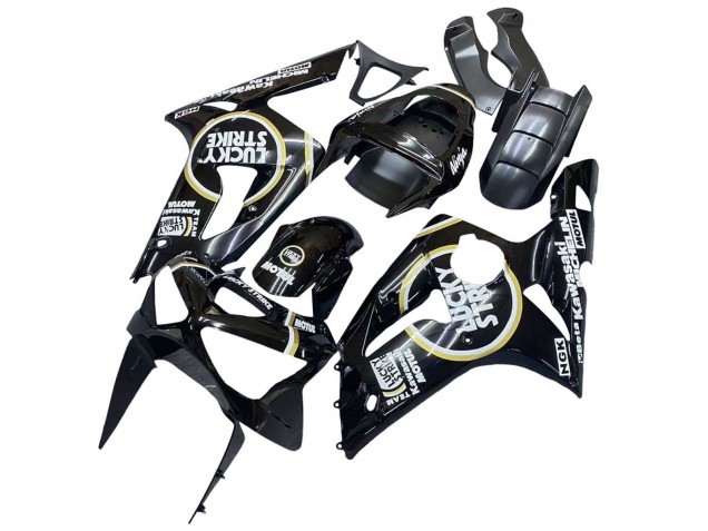 Carenado Moto Kawasaki ZX6R 2003-2004 - Negro Brillante Blanco Motul Lucky Strike